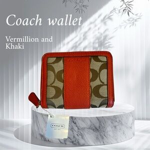 Coach PARK SIGNATURE MEDIUM ZIP AROUND WALLET in VERMILLION NWT